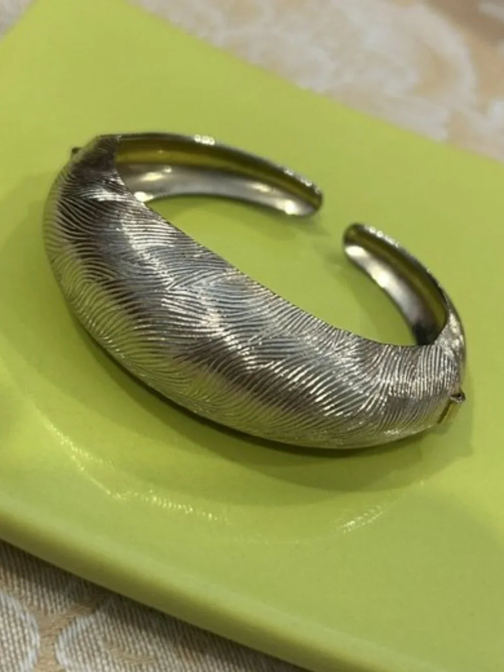 CORO PEGASUS Textured Domed Gold Tone Hinged Clamper BRACELET